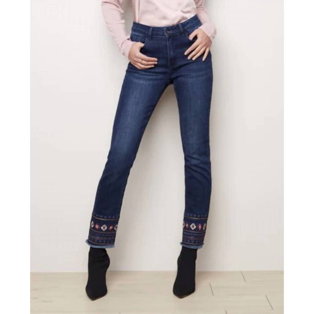 CHARLIE B embroidered and frayed cuff jean size 4 straight leg